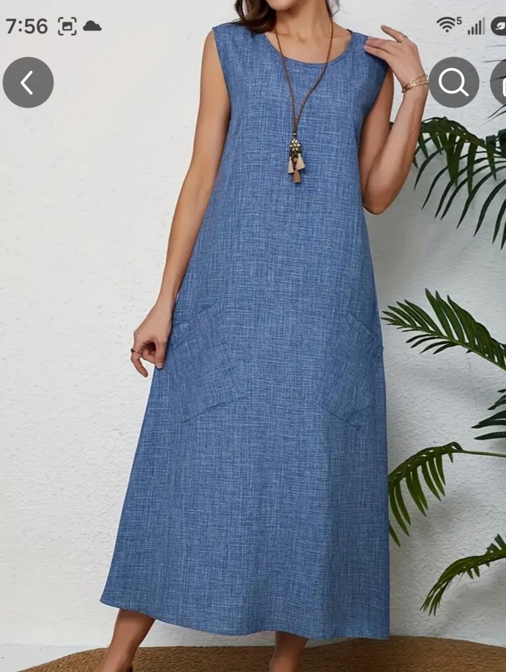 Sleeveless Blue Pocket Midi Skirt Dress